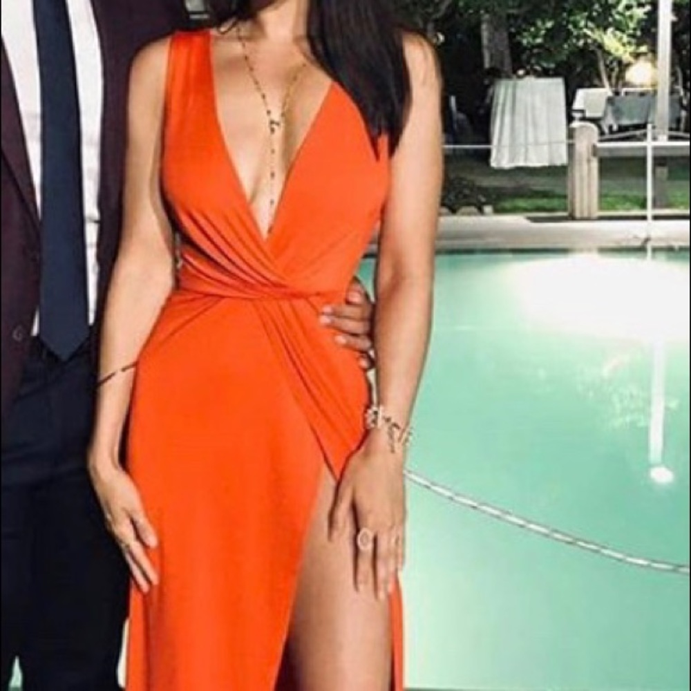 “Jane” high slit tangerine dress